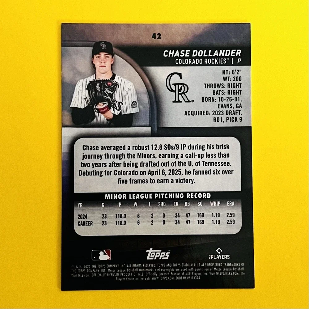 2025 Topps Stadium Club‎ Chase Dollander RC #42 Colorado Rockies Rookie Card